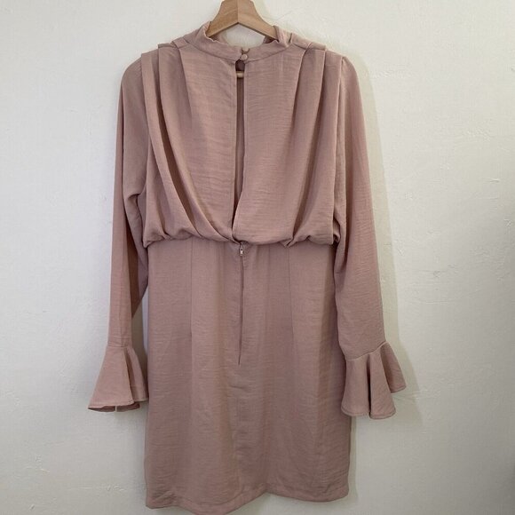 ASOS Mauve Pink Dress Open Slit Back Long Sleeve Demure High Neck Office Size 10 - Picture 2 of 10